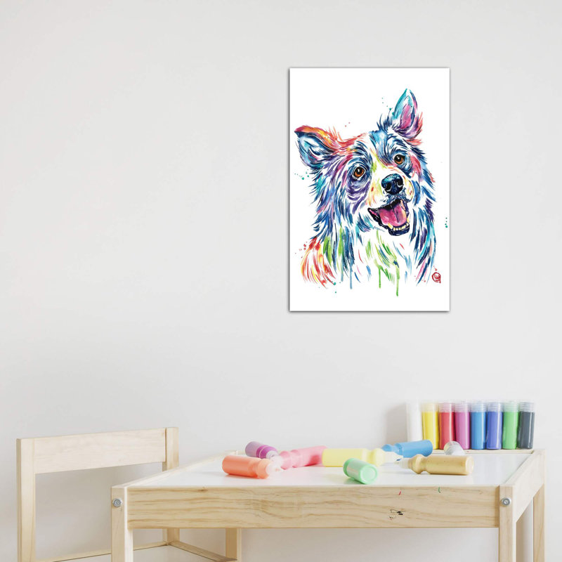 Border collie par Lisa Whitehouse - Reproduction d'art graphique sur papier encadré, Toile tendue, Pas de tapis