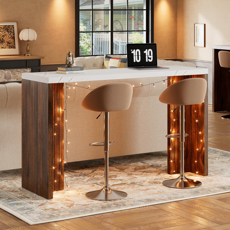 Table de bar à hauteur de comptoir de 55 po pour 4-6 personnes, cuisine, salle à manger, balcon, salon, Blanc / Brun