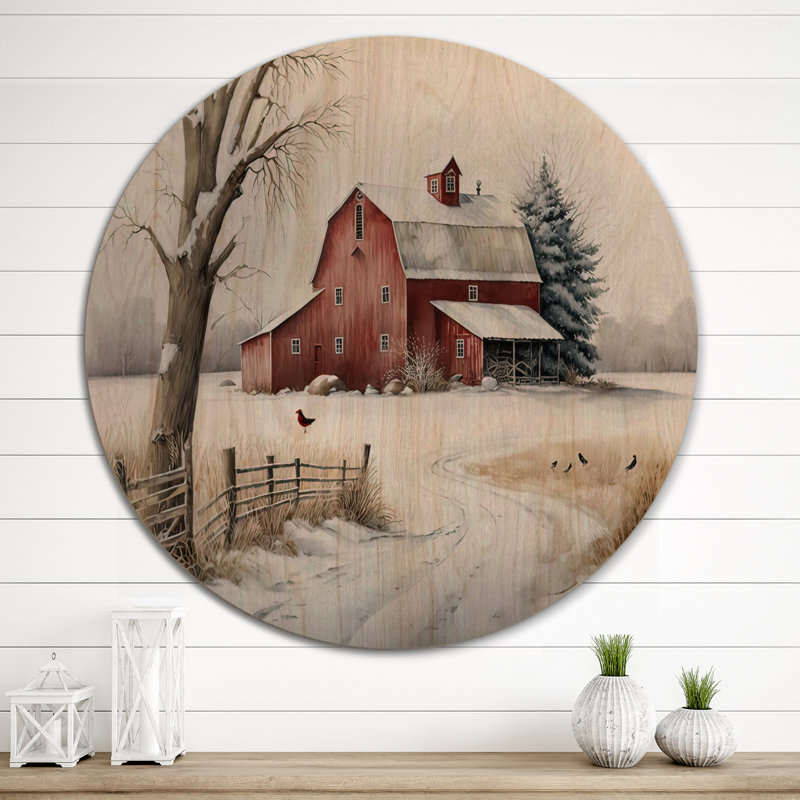 Église jaune pendant l'hiver I - Art mural bois spirituel - Bois de pin naturel, H 29 po x l 29 po