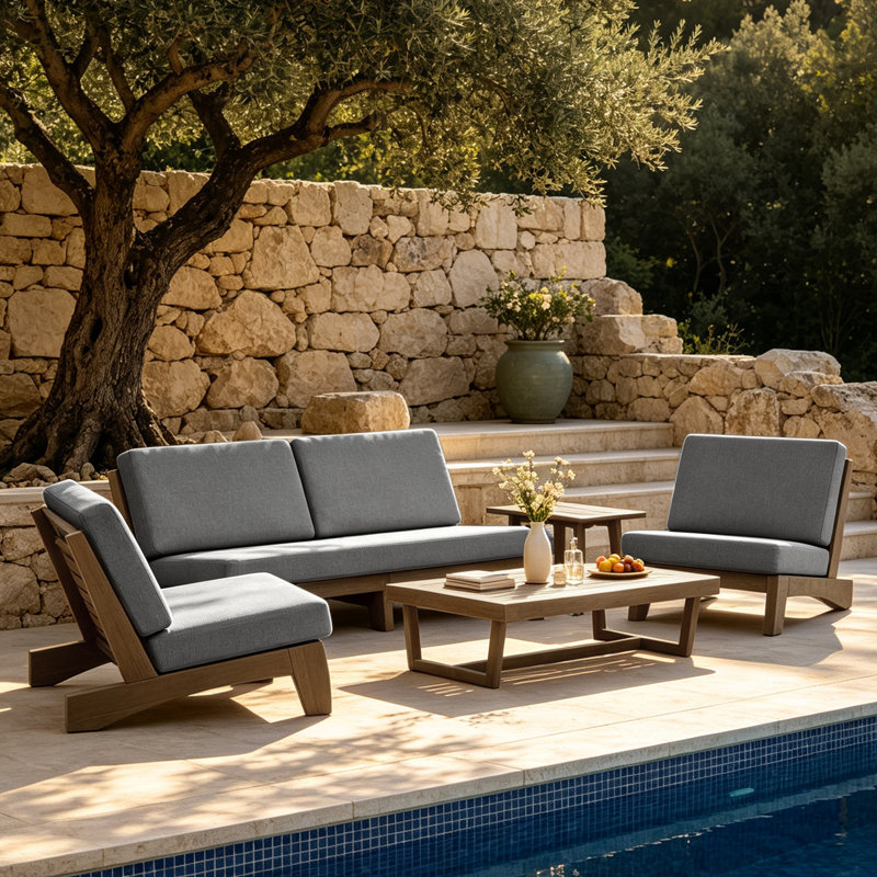 Ensemble de conversation Polett, 5 pièces: 2 tables, 2 chaises, canapé, Gris, Brown