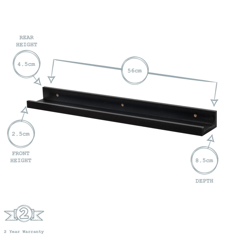 Floating Shelf, 4.5cm H x 91.5cm W x 8.5cm D, Black