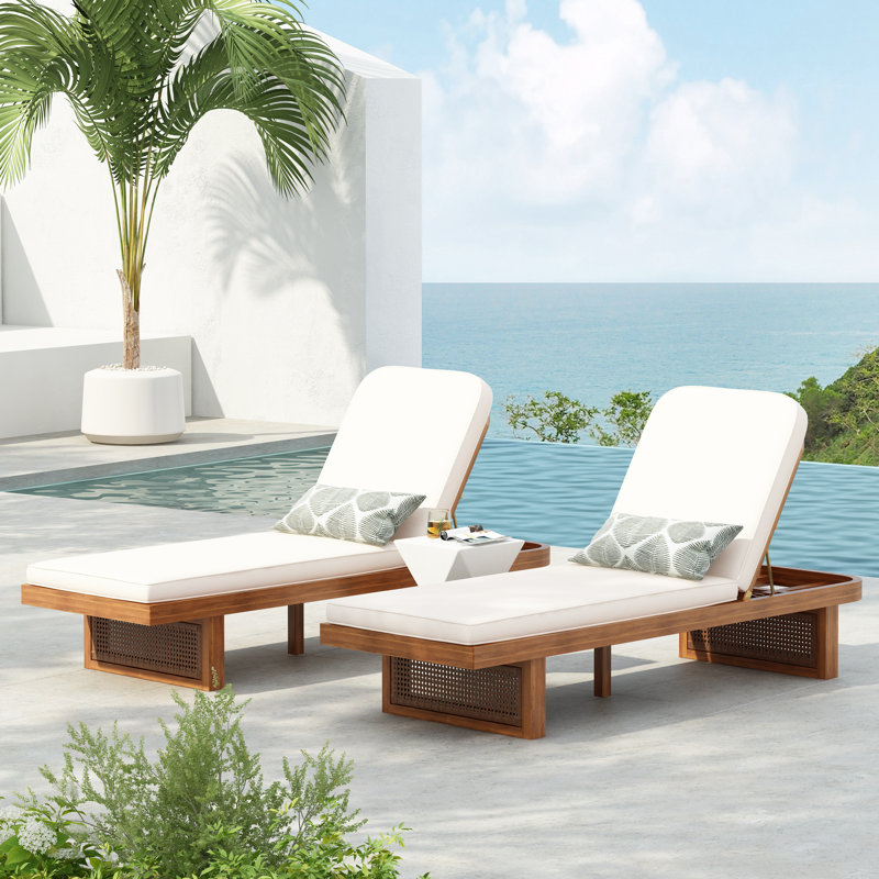 Chaise longue en bois d'acacia avec rotin PE et coussins Finnell