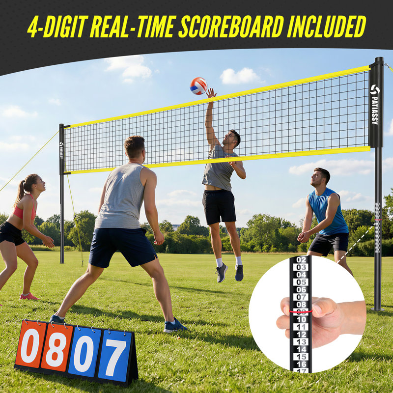 Portable Volleyball Net Set With Adjustable Height & Width (32/26/20 Ft)