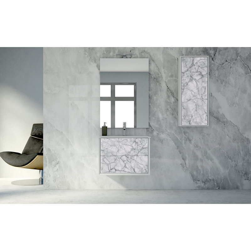 Base de meuble-lavabo double mural 27,6 po Walbrook seulement, Blanc mat / blanc