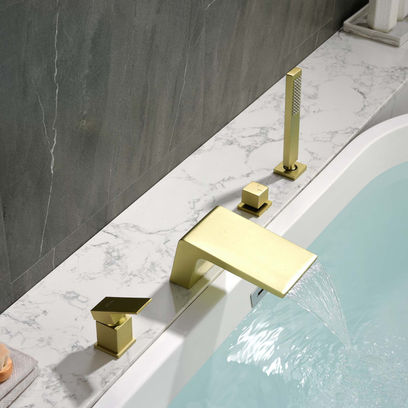 Robinet de baignoire romaine monocommande à fixation sur le comptoir avec douche à main et tuyau d'alimentation en eau