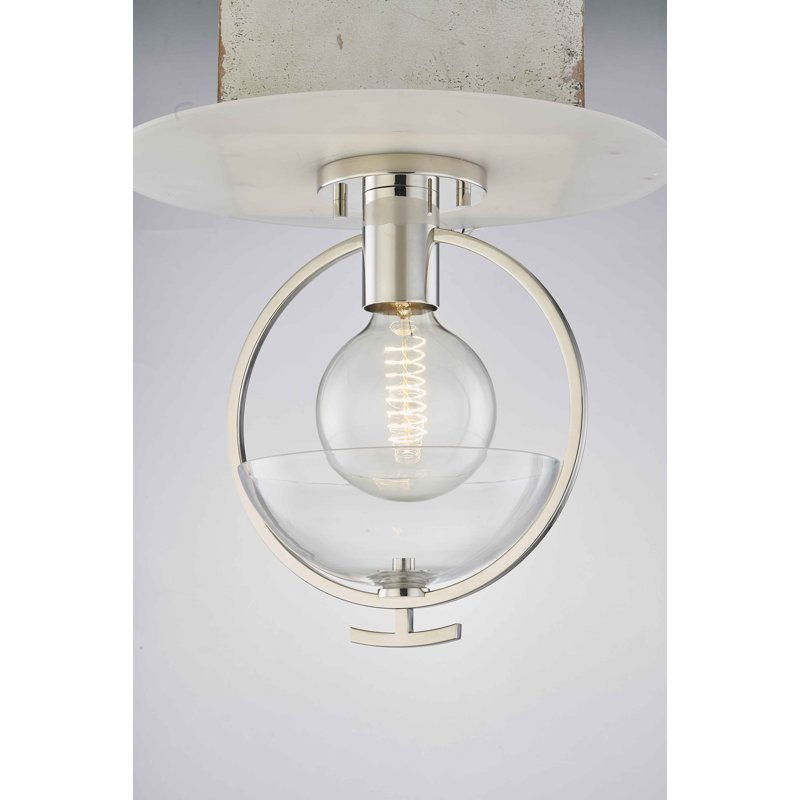 Plafonnier semi-encastré 1 lumière 9 po , Nickel poli