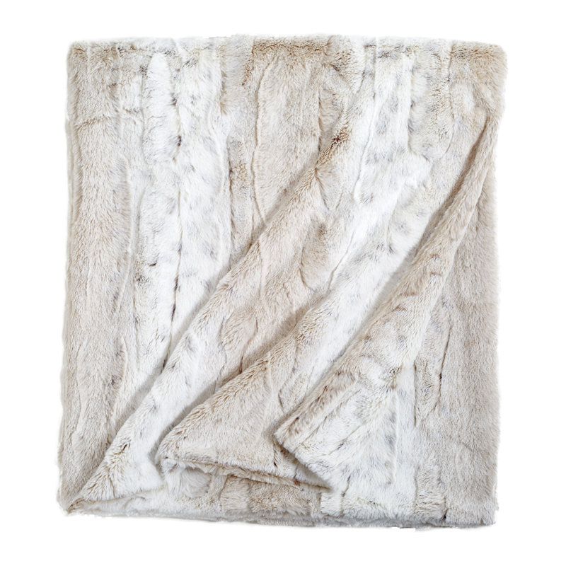 Ivory Faux Fur Reversible Snow Leopard Throw Blanket 50'' x 60''