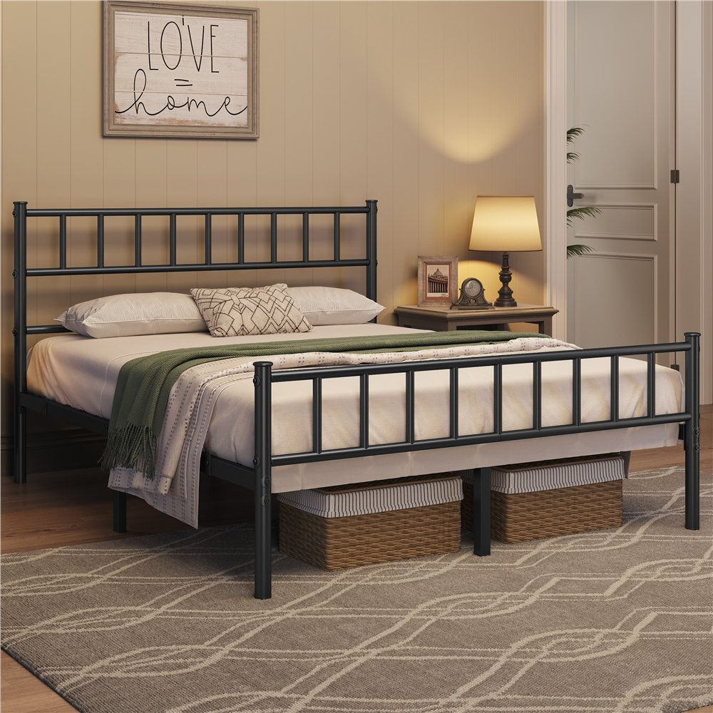 Yaheetech Minimalist Metal Bed Frame with Slatted Headboard & Reviews | Wayfair.co.uk