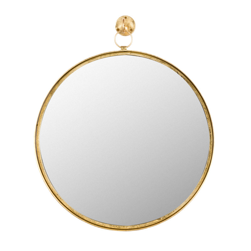 Bescott Round Metal Suspended Modern Wall Mirror, Brushed Gold