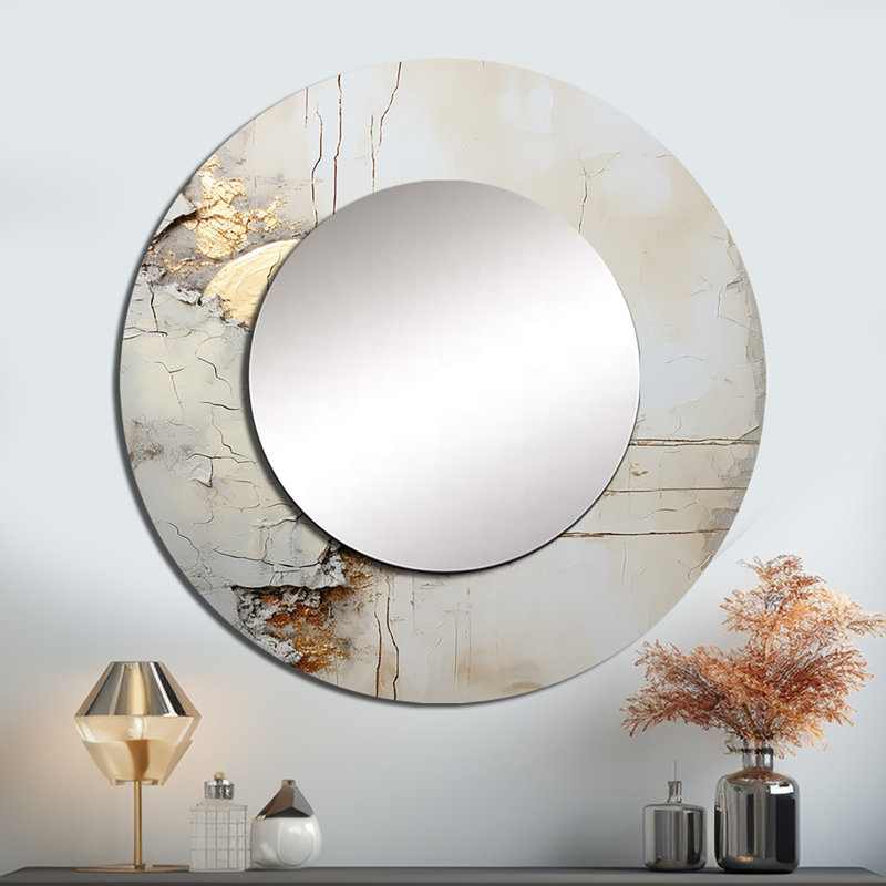 Sakinah gris et blanc nature divisé - miroir décoratif de formes abstraites, miroir mural rond moderne, impression d'art en métal