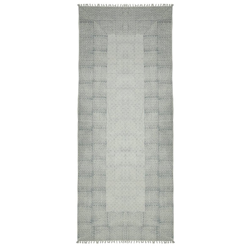 Dune Estra Blue Flatweave Cotton Area Rug, Runner 2'6" x 8'