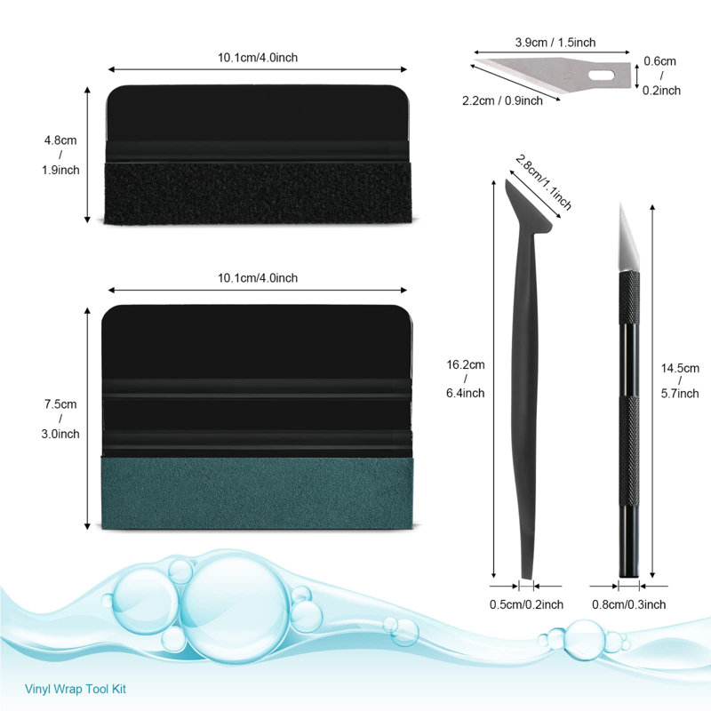 Car Window Tint/Vinyl Wrap/Wallpaper Installation 9-in-1 Tool Kit – Scratch-Free Precise Easy-Use, with Felt Squeegees, Micro Squeegee, Craft Knife (5 Blades)