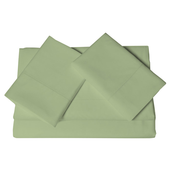 Sateen Sheet Set, King Sheet Set + Fitted Sheet + 2 Pillowcases, Green