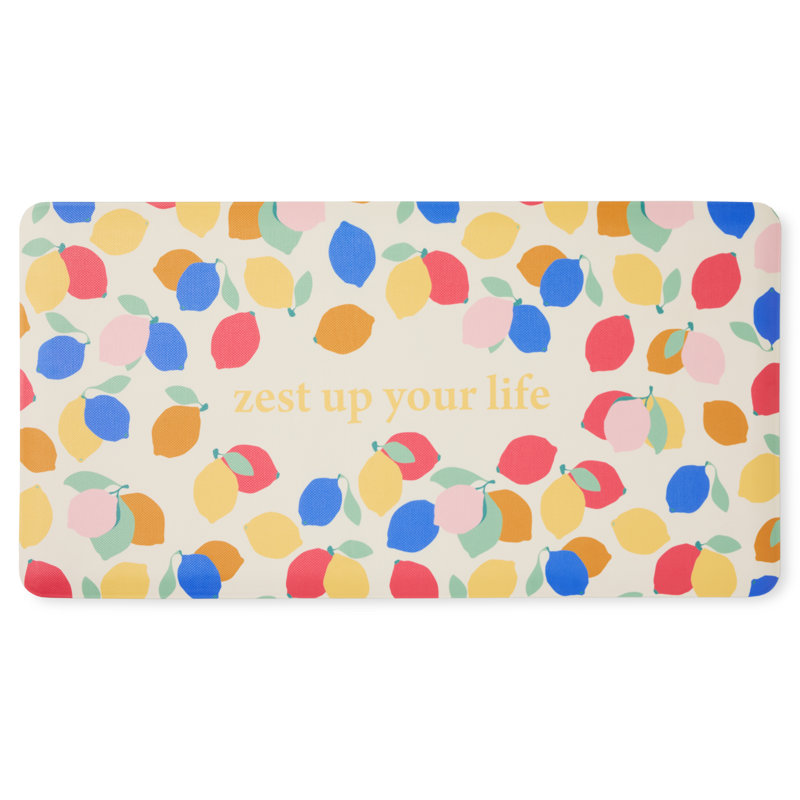 SUR LA TABLE KITCHEN ESSENTIALS Zest Up Your Life Citrus Fruit Kitchen Mat Yellow/Blue, Rectangle 1'8" x 3'3" 