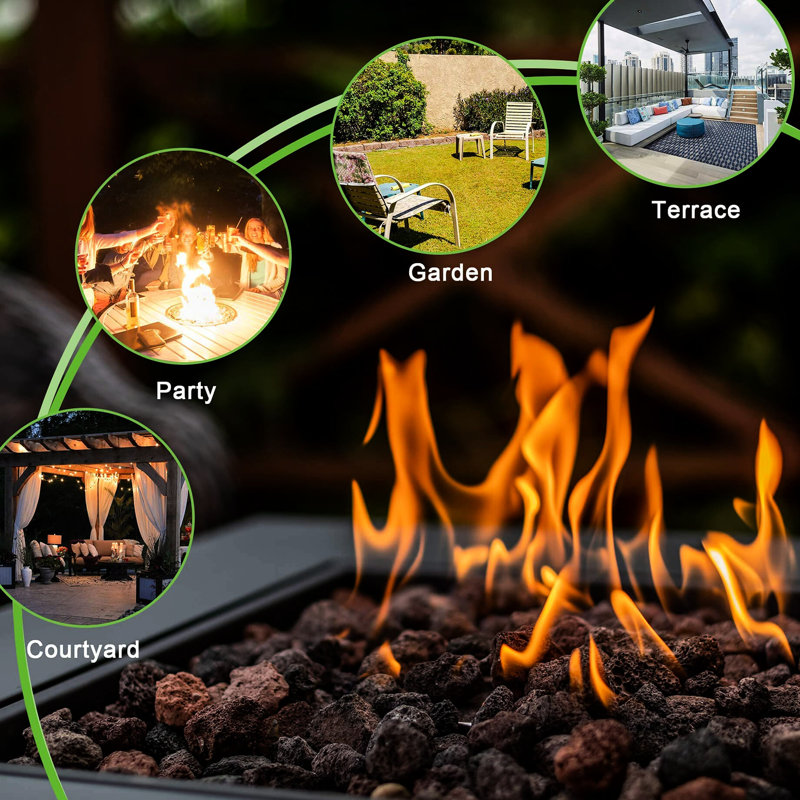 Table de foyer d'extérieur au gaz 50 000BTU, 28 po avec couvercle, et apparence, pierre de lave, flamme réglable, pour table de jardin de jardin 28 po, au gaz,
