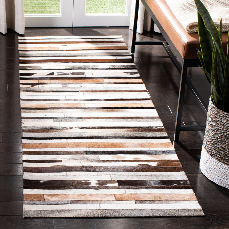 Barr Hand Woven Leather Geometric Rug, Rectangle 4' x 6'