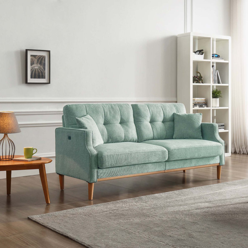 70.1" Living Space Sofa 3 Seater With Waterproof Fabric , Usb Charge Port, Teal Blue 100% Linen