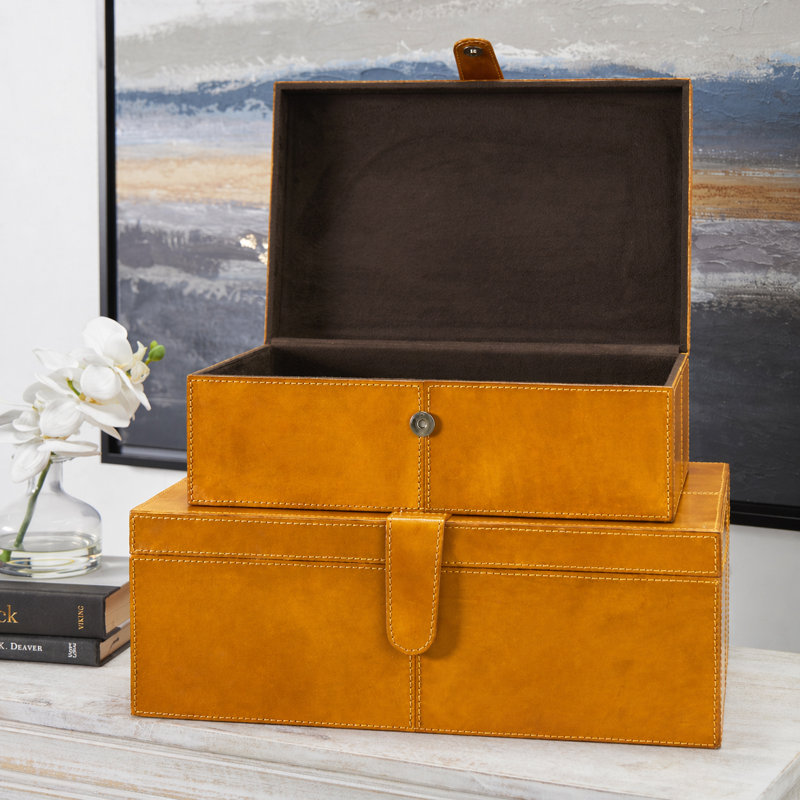 Boîte décorative en cuir Brownsburg, Brun cognac, H 6,05 po x l 12,15 po x L 17,05 po
