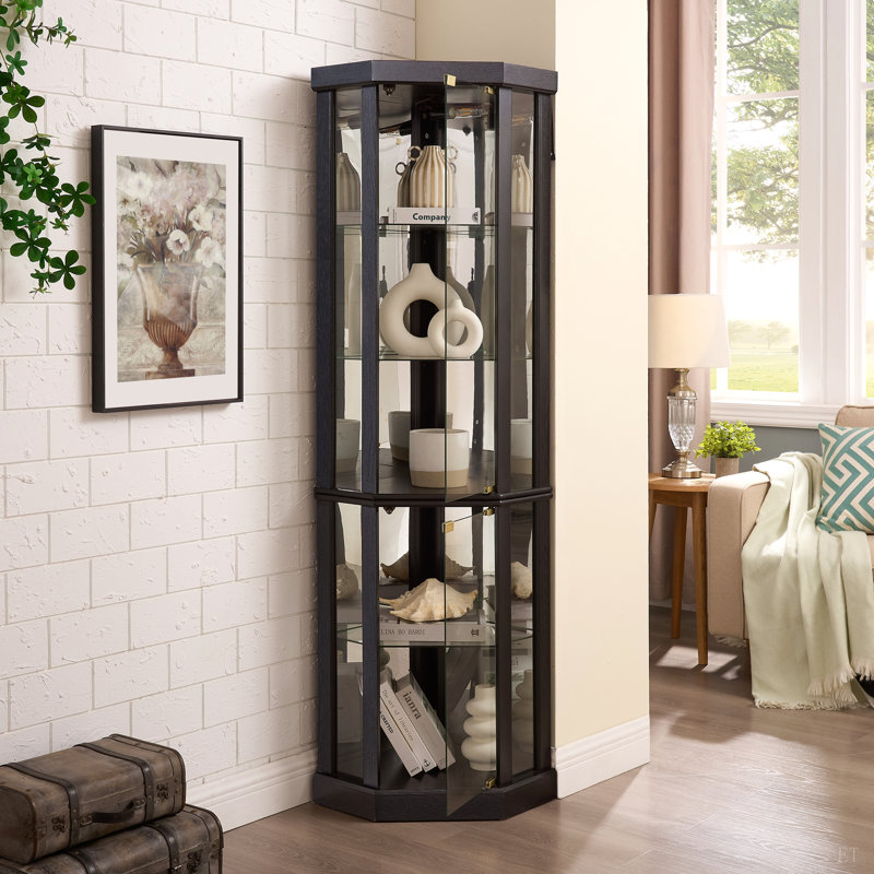 Armoire de coin lumineuse - Vitrine élégante en verre pour le rangement du salon et du bar - Parfaite pour les collections antiques et le vin - Comprend un éclairage intégré