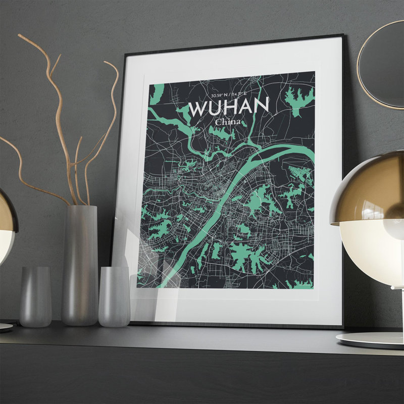 Carte de la ville de Whan, impression, Vert/gris, H 20 po x l 16 po