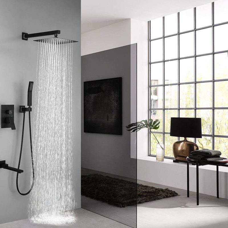 Luxury Rainfall Shower - 10" Square Bathroom System In Brushed Nickel, Brushed Nickel