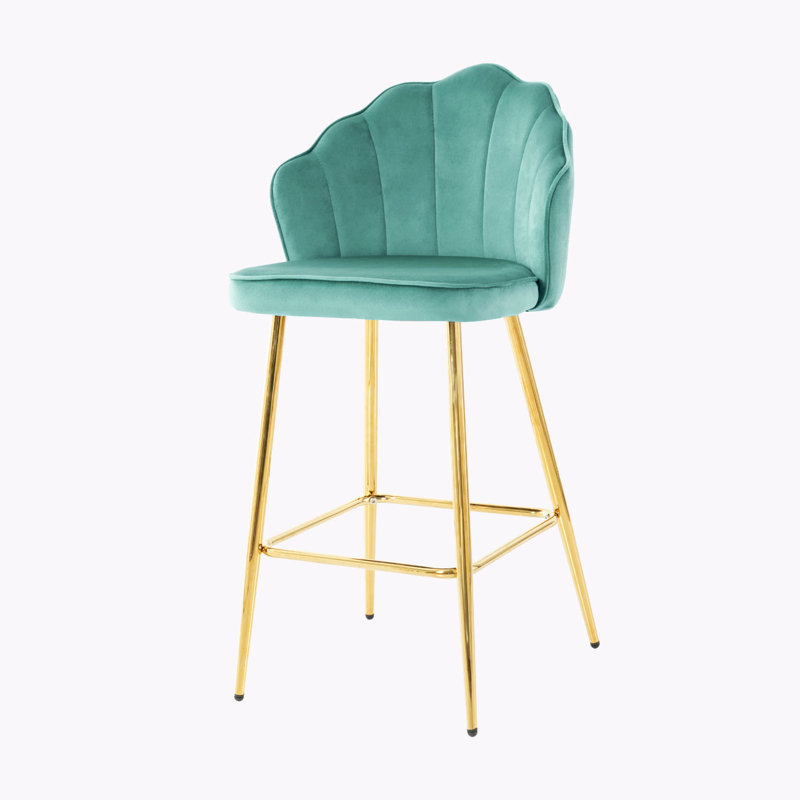 Velvet Upholstered Barstools Set of 2, Green