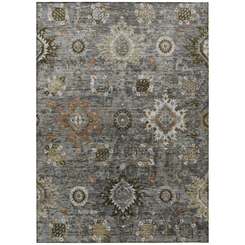 Machine Washable Indoor/Outdoor Xhevrie Pewter Rug, Rectangle 5' x 7'6"