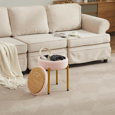Vanity Stool Chair With Storage Multi-Functional Makeup Stool , Side Table Teddy Velvet, 4Cm Foam Support Storage Chairs