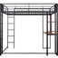Metal Loft Bed With Desk & 2 Shelves, Black - Full Size, Secure, Space Efficient Featuring And Shelves Saving Choice-610390616