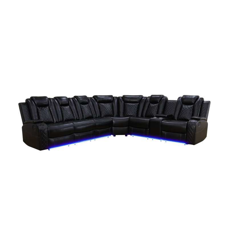 Jessmeet 3-Piece Power Reclining Sectional Set with Wireless Charging, Reading Lights & LED Lighting, Black