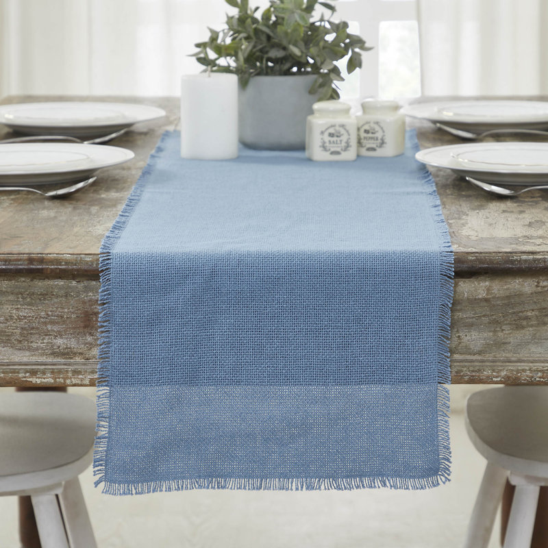Tapis de couloir en toile de jute gris frangé, L 48 po x l 12 po, Bleu