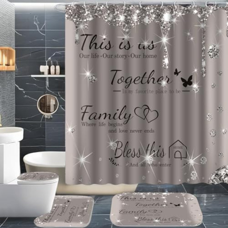 Ensemble de rideau de douche 4Pcs Family, Gris