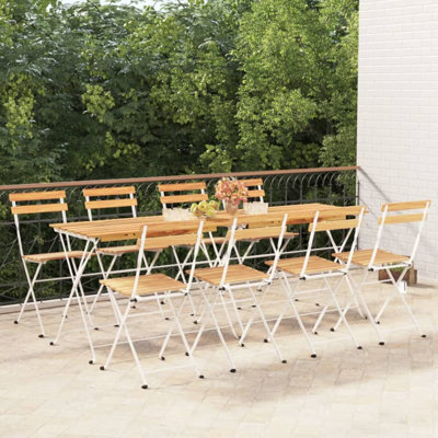 Patio Folding Chairs Bistro Foldable Chair Steel and Solid Wood Acacia by Latitude Run