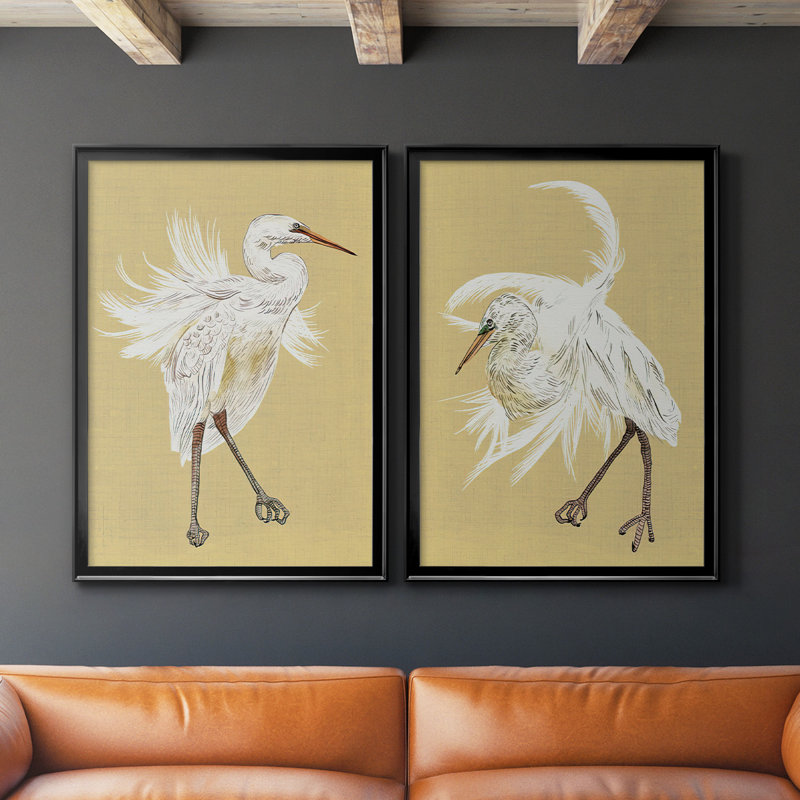 " Heron Plumage V " 2 - Pieces Painting Print, 42.5" H x 61" W x 2.5" D, Black Framed