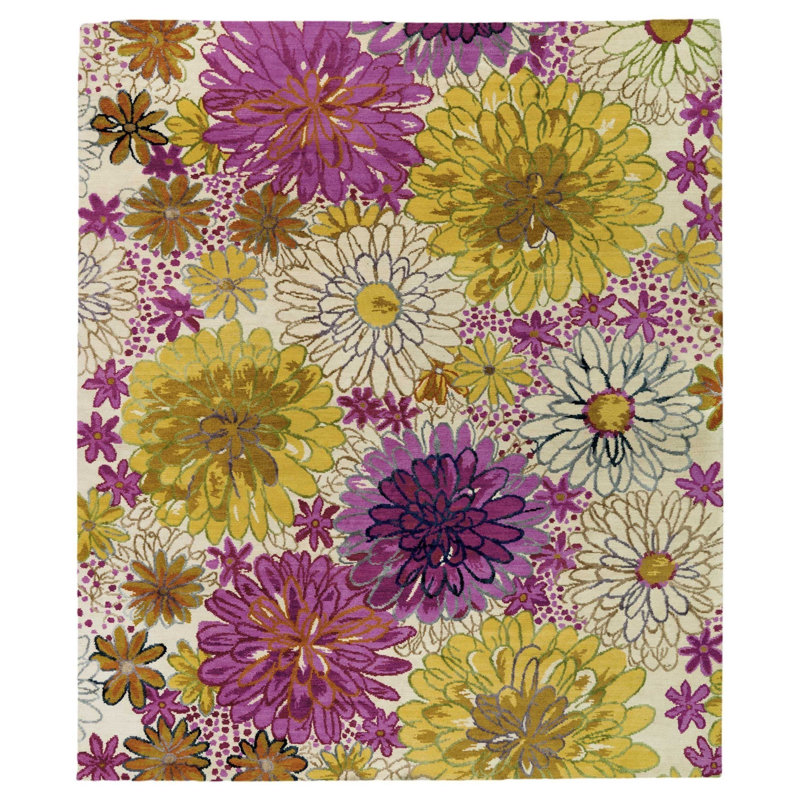 Floral Area Rug in Purple/White, Rectangle 9' x 12'
