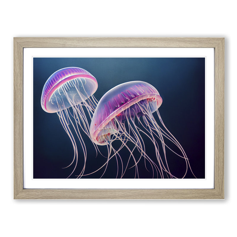 Jellyfish Art Vol.3 - Single Picture Frame Print, 25cm H x 34cm W x 2cm D, Oak Framed