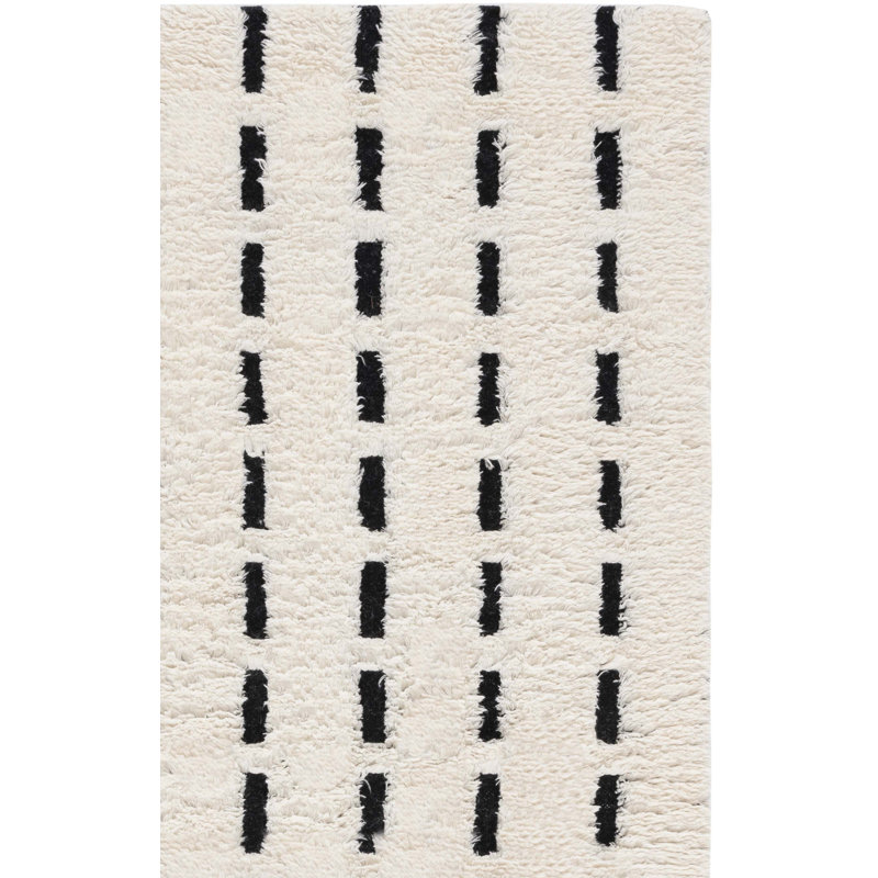 Franchezca Hand Woven Wool/Cotton Striped Rug in Ivory/Black, Runner 2'3" x 9'