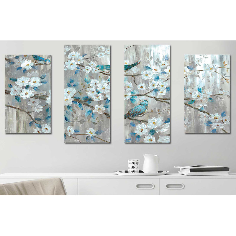 Bleu sarcelle - ensemble de 4 toiles tendues, H 30 po x l 56 po x P 1 po