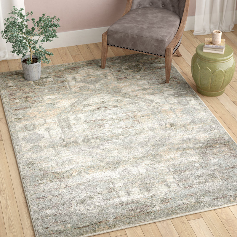 Tapis oriental ivoire Laceyville, Rectangle 6 pi 7 po x 9 pi 6 po