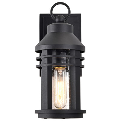 Abbra - 1 Light Large Wall Lantern - Matte Black with Clear Seeded Glass
