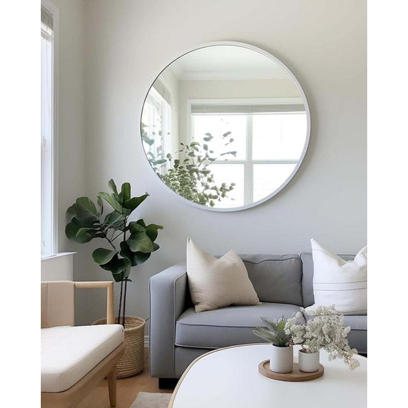 Miroir mural Hermien, Argent, 30 po x 30 po, Rond