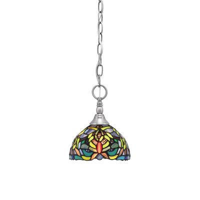 Chain Hung Mini Pendant With 7" kaleidoscope Art Glass