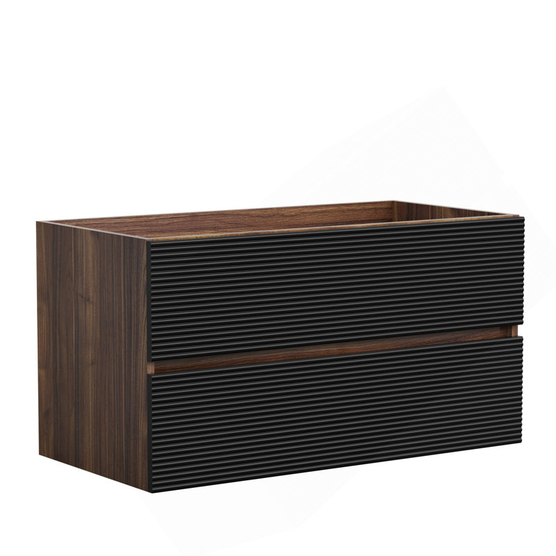 Meuble-lavabo mural en noyer avec tiroirs noirs doux SANS lavabo, armoire de salle de bain murale flottante pour salle de bain moderne, KD