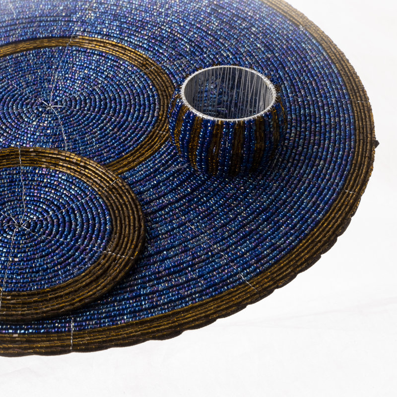 Danbury Glass Patchwork Round, Blue/Antique Gold