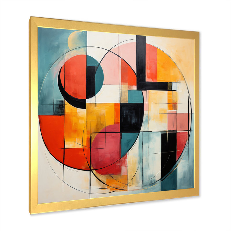Abstractions géométriques bleues et mid-century I - impression, H 24 po x l 24 po x P 1 po, Encadrement doré