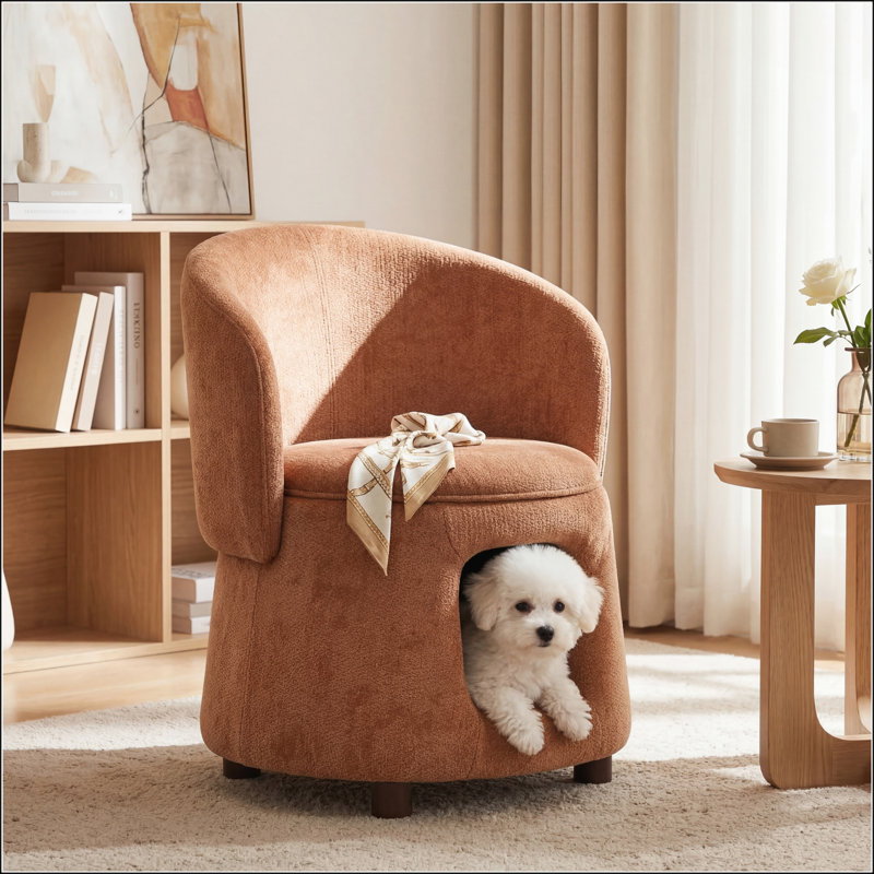 Fauteuil orange pour animaux avec coin caché, tabouret convertible, rangement et capacité de charge de 220 lb, Orange