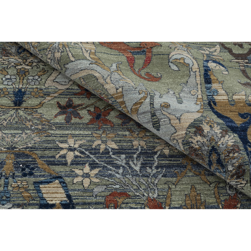 High-Quality Hand-Knotted Charcoal And Red Area Rug, Rectangle 6' x 9'