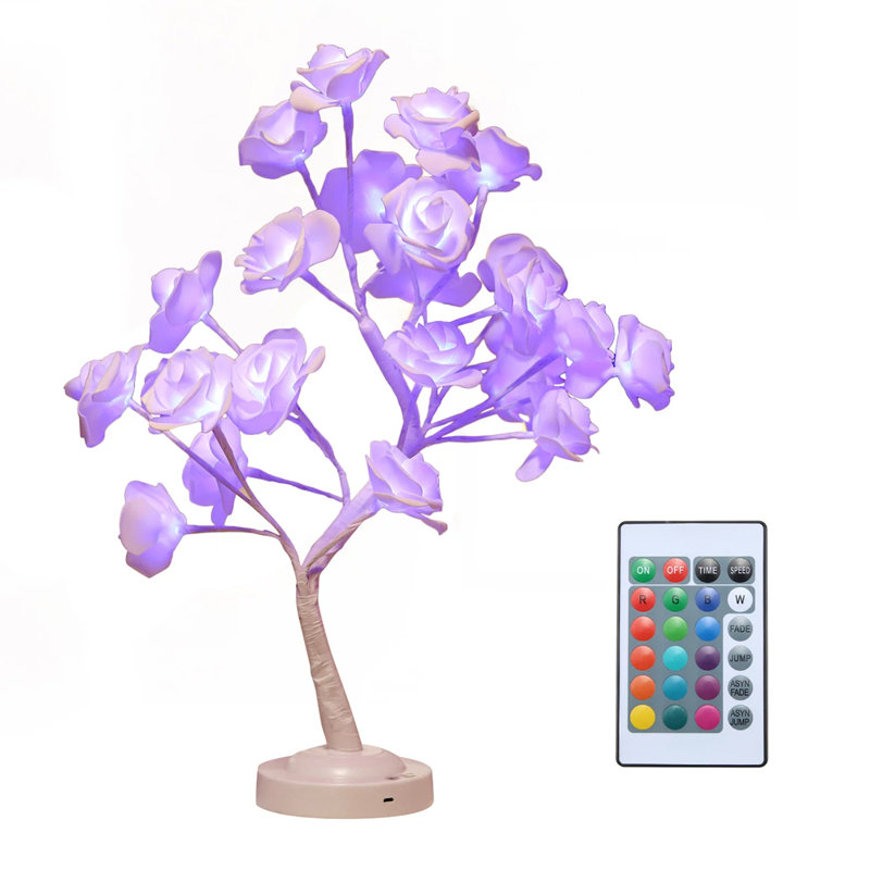 16 Colour RGB Rose Lamp,Colour Change 24 Led Rose Tree Lamp,Remote Control Rose Table Lamp