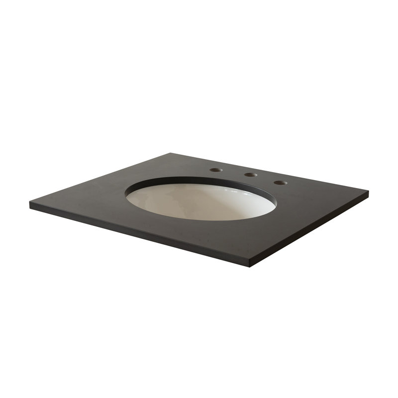 Comptoir en quartz gris 25 po avec lavabo simple ovale en céramique blanche