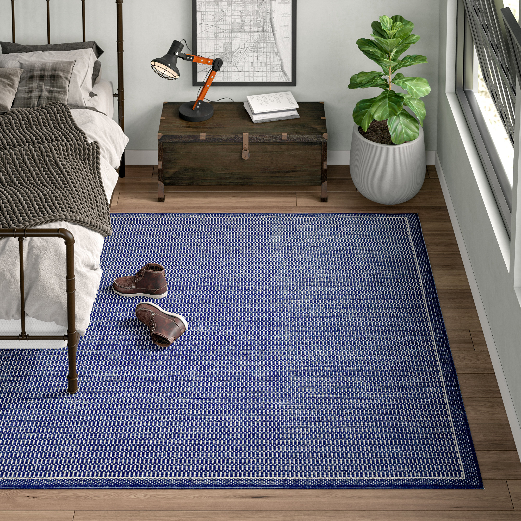 Ivory and Blue Round Striped Indoor Outdoor Area Rug
